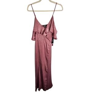 Lulus Dress Maxi Dress Cold Shoulder Dress Wrap Dress Moriah Rose Satin S NEW